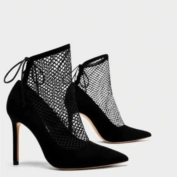 Suede high heels with mesh detailing. - Picture 3 of 5